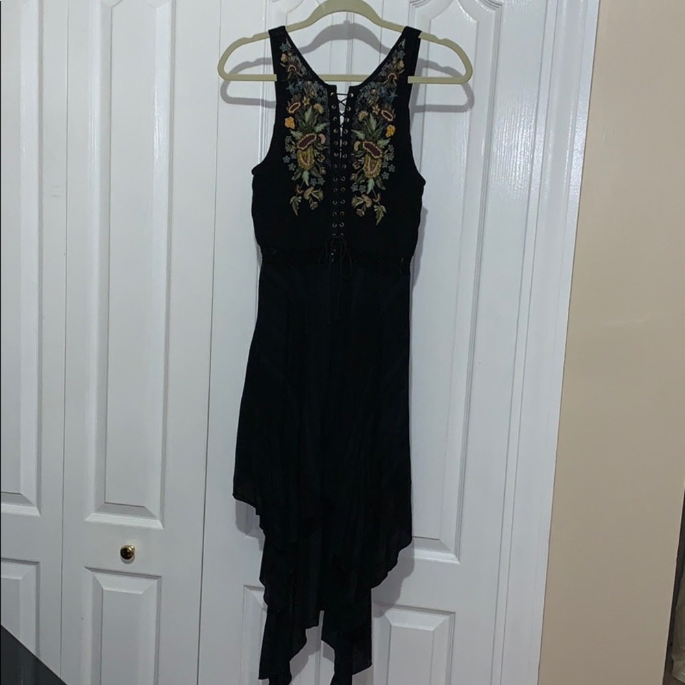 Free People Embroidered Lace Up Plaid Dress - Picture 4 of 9
